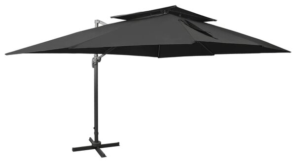 Konzolni vrtni suncobran s dvostrukim krovom crni 400x300 cm - Crna / 300 x 400 cm