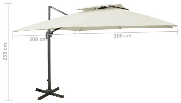 Konzolni vrtni suncobran s dvostrukim vrhom 300x300 cm boje pijeska - Bijela / 300 x 300 cm
