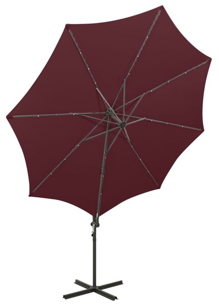 Konzolni vrtni suncobran sa stupom i LED svjetlima 300 cm bordo - Crvena / N/A