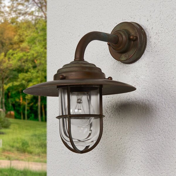 Moretti Luce Antikna vanjska zidna svjetiljka s rešetkom, prozirno staklo, prigušiva, Bakar, Metal