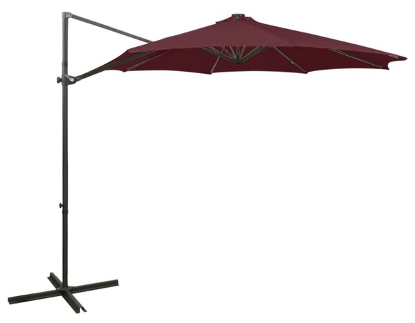 Konzolni vrtni suncobran sa stupom i LED svjetlima 300 cm bordo - Crvena / N/A