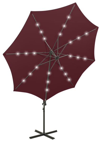 Konzolni vrtni suncobran sa stupom i LED svjetlima 300 cm bordo - Crvena / N/A