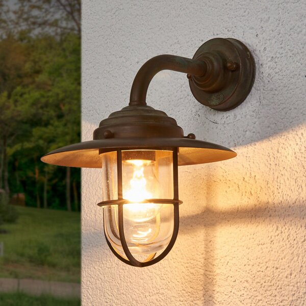 Moretti Luce Antikna vanjska zidna svjetiljka s rešetkom, prozirno staklo, prigušiva, Bakar, Metal