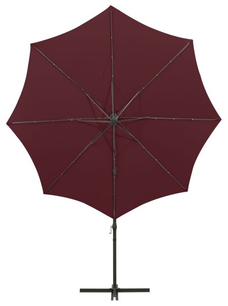 Konzolni vrtni suncobran sa stupom i LED svjetlima 300 cm bordo - Crvena / N/A