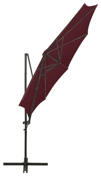 Konzolni vrtni suncobran sa stupom i LED svjetlima 300 cm bordo - Crvena / N/A