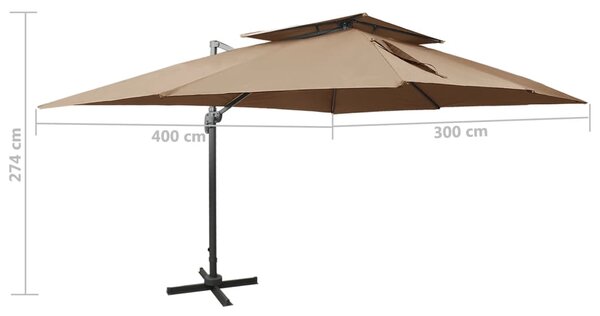 Konzolni vrtni suncobran s duplim vrhom 400 x 300 cm smeđesivi - Tupe / 300 x 400 cm