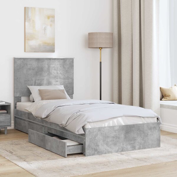 Krevet s od storage Betonski sivi 90 x 190 cm Konstruirano drvo - Siva / 90 x 190 cm
