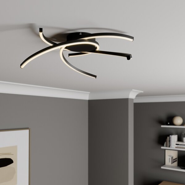 Lindby Katris LED stropna svjetiljka, 58 cm, crna, prigušiva, Crno, Dnevni boravak/blagovaonica, Metal