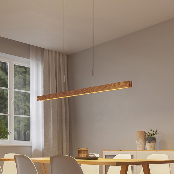 Lindby Alimara LED drvena visilica, drvo, dužina 138 cm, prigušiva, Drvo, Dnevni boravak/blagovaonica, Drvo