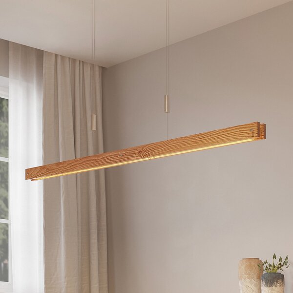Lindby Alimara LED drvena visilica, drvo, dužina 138 cm, prigušiva, Drvo, Dnevni boravak/blagovaonica, Drvo