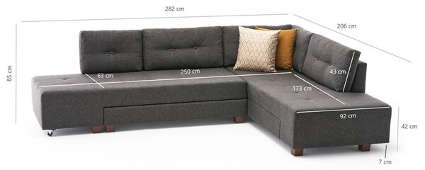 Atelier Del Sofa Kutna garnitura na razvlačenje, Antracit, Manama Corner Sofa Bed Right - Anthracite