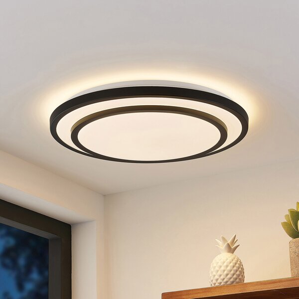 Lindby LED stropna svjetiljka Essina, crna, metal, CCT, dim., prigušiva, Crno, Dnevni boravak/blagovaonica, Metal