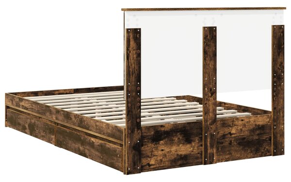 Krevet s od storage s uzglavljem Dimljeni hrast 135 x 190 cm - Smeđa / 135 x 190 cm
