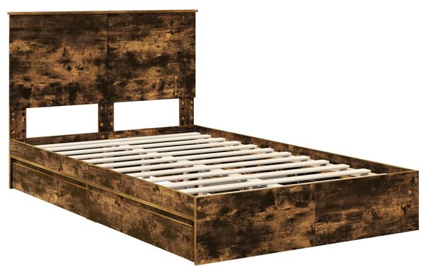 Krevet s od storage s uzglavljem Dimljeni hrast 135 x 190 cm - Smeđa / 135 x 190 cm