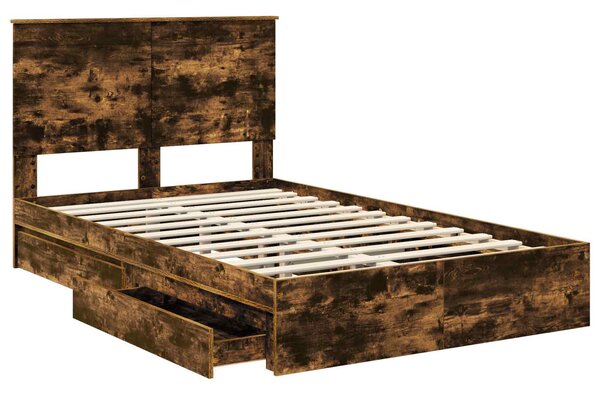 Krevet s od storage s uzglavljem Dimljeni hrast 135 x 190 cm - Smeđa / 135 x 190 cm