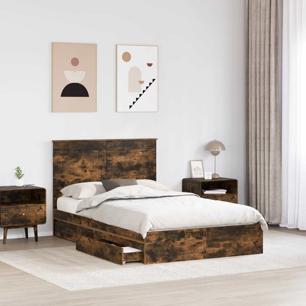 Krevet s od storage s uzglavljem Dimljeni hrast 135 x 190 cm - Smeđa / 135 x 190 cm