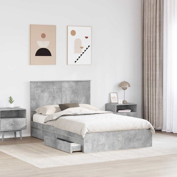 Krevet s od storage s uzglavljem Betonski sivi 135 x 190 cm - Siva / 135 x 190 cm