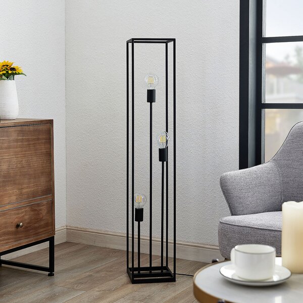 Lindby podna lampa Krisha, crna, metal, 3 žarulje, E27, Crno, Dnevni boravak/blagovaonica, Metal