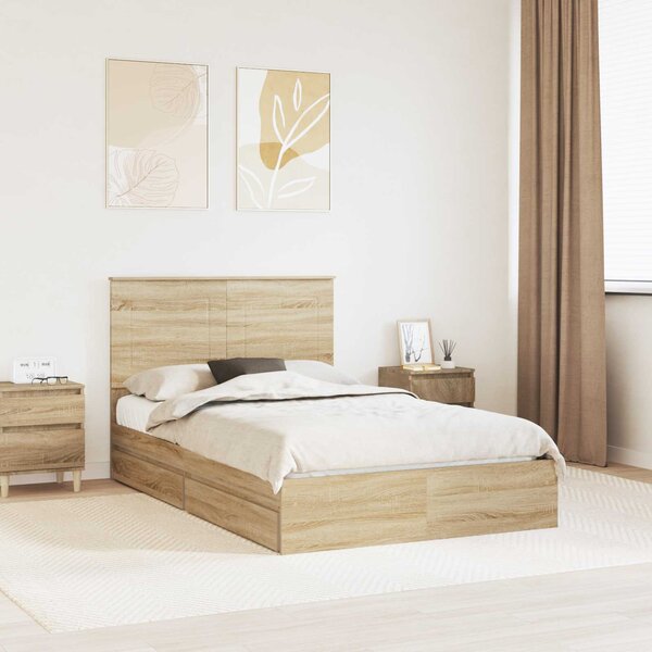 Krevet s od storage Sonoma hrast 135 x 190 cm Konstruirano drvo - Smeđa / 135 x 190 cm
