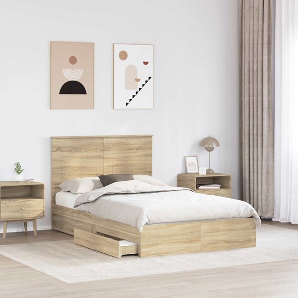 Krevet s od storage Sonoma hrast 135 x 190 cm Konstruirano drvo - Smeđa / 135 x 190 cm