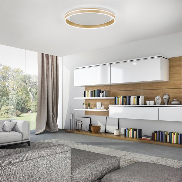 Q-Smart-Home Paul Neuhaus Q-VITO LED stropna svjetiljka, Ø 60cm, prigušiva, Zlato / mjed, Dnevni boravak/blagovaonica, Metal