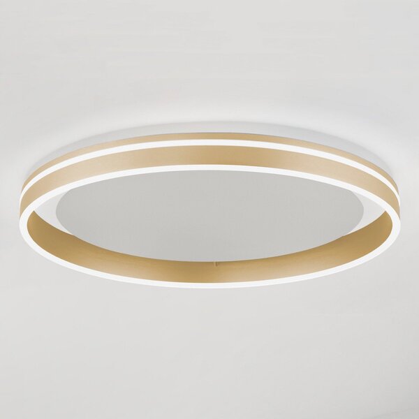 Q-Smart-Home Paul Neuhaus Q-VITO LED stropna svjetiljka, Ø 60cm, prigušiva, Zlato / mjed, Dnevni boravak/blagovaonica, Metal
