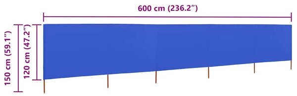Vjetrobran s 5 panela od tkanine 600 x 120 cm azurno plavi - Plava / 600 x 120 cm