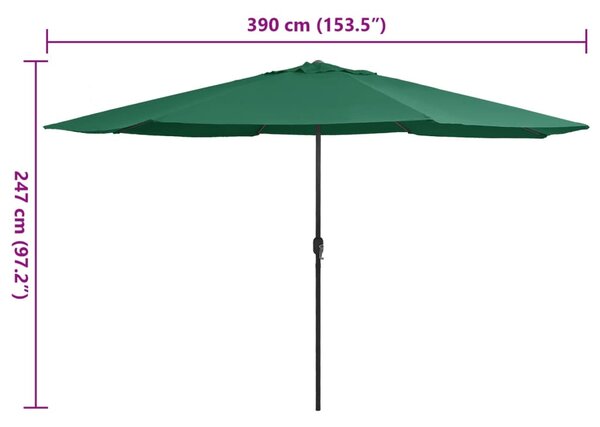 Vrtni suncobran s metalnim stupom 390 cm zeleni - Zelena / N/A