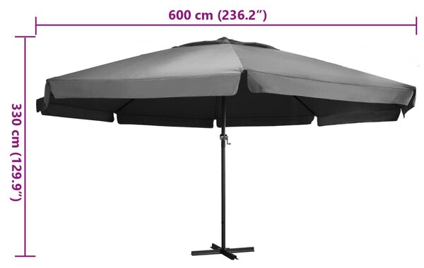 Vrtni suncobran s aluminijskom šipkom 600 cm antracit - Antracitno siva / 600 cm