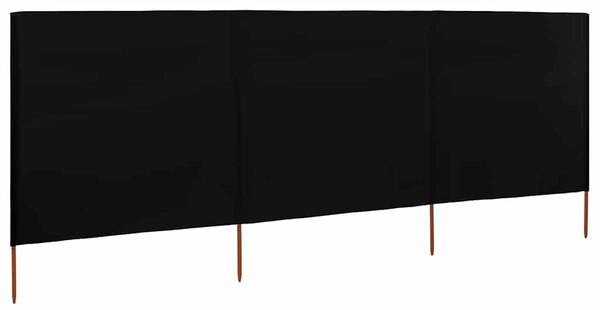 Vjetrobran s 3 panela od tkanine 400 x 120 cm crni - Crna / 400 x 120 cm