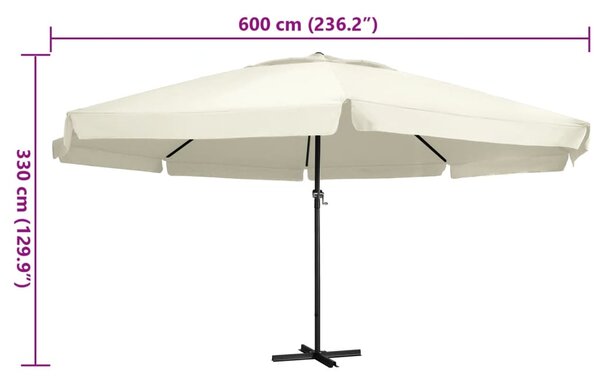 Vrtni suncobran s aluminijskim stupom 600 cm pješčano bijeli - Bijela / 600 cm