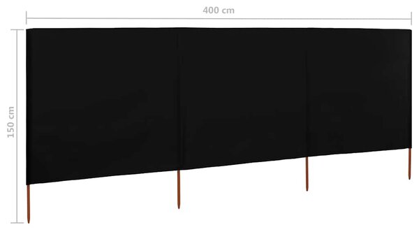 Vjetrobran s 3 panela od tkanine 400 x 120 cm crni - Crna / 400 x 120 cm