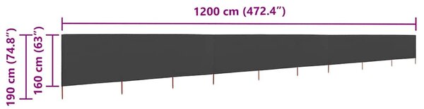 Vjetrobran s 9 panela od tkanine 1200 x 160 cm antracit - Antracitno siva / 1200 x 160 cm