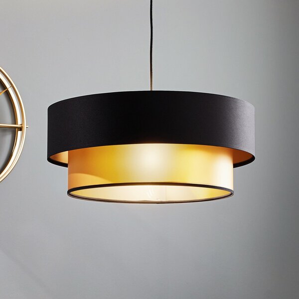 Maco Design Viseća lampa Dorina, crna/zlatna Ø 50cm, prigušiva, Crno, Dnevni boravak/blagovaonica, Plastika