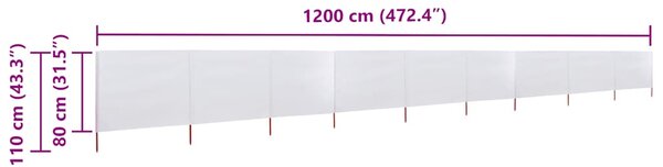 Vjetrobran s 9 panela od tkanine 1200 x 80 cm pješčano bijeli - Bijela / 1200 x 80 cm