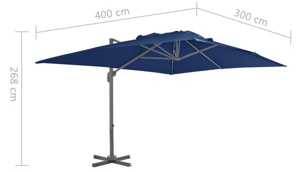 Konzolni suncobran s aluminijskom šipkom 4 x 3 m azurno plavi - Plava / 400 x 300 cm