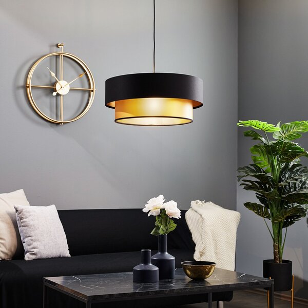 Maco Design Viseća lampa Dorina, crna/zlatna Ø 50cm, prigušiva, Crno, Dnevni boravak/blagovaonica, Plastika