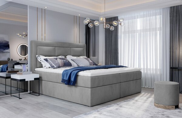 Bračni krevet Boxspring 180 cm Variv (svijetlo siva) (s madracem)