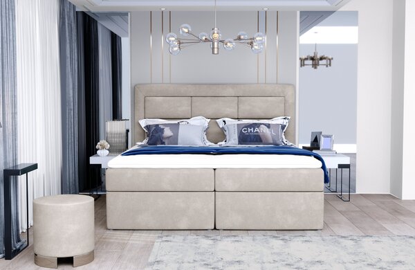 Bračni krevet Boxspring 180 cm Variv (svijetlo siva) (s madracem)