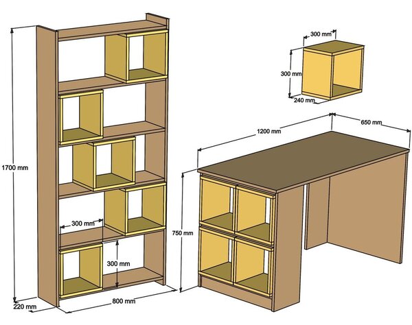 Woody Fashion Studijski stol i policu za knjige, Box - White, Yellow