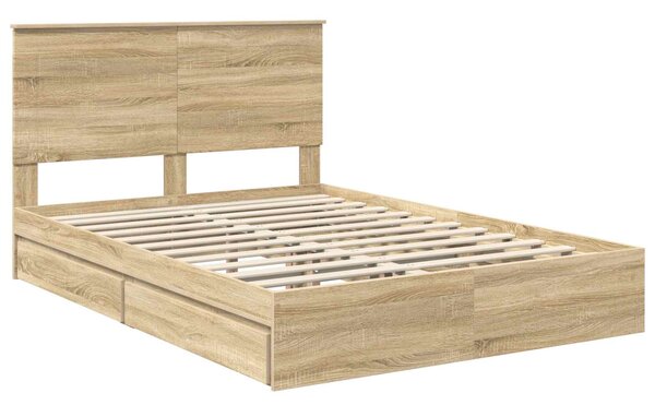 Krevet s od storage Sonoma hrast 140 x 200 cm Konstruirano drvo - Smeđa / 140 x 200 cm