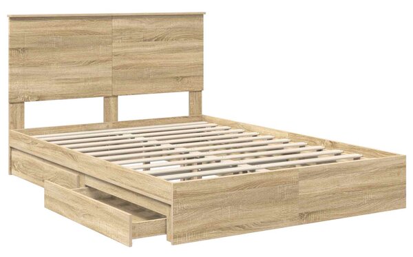 Krevet s od storage Sonoma hrast 140 x 200 cm Konstruirano drvo - Smeđa / 140 x 200 cm