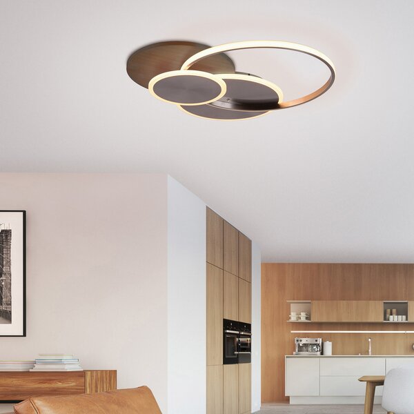 Paul Neuhaus LED stropna svjetiljka Palma, drvo, CCT, 65 cm, prigušiva, prigušiva, Drvo, Dnevni boravak/blagovaonica, Metal
