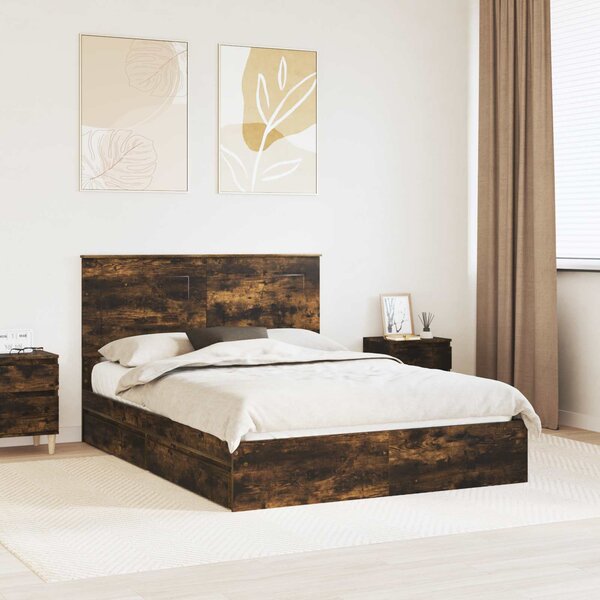 Krevet s od storage s uzglavljem Dimljeni hrast 160 x 200 cm - Smeđa / 160 x 200 cm