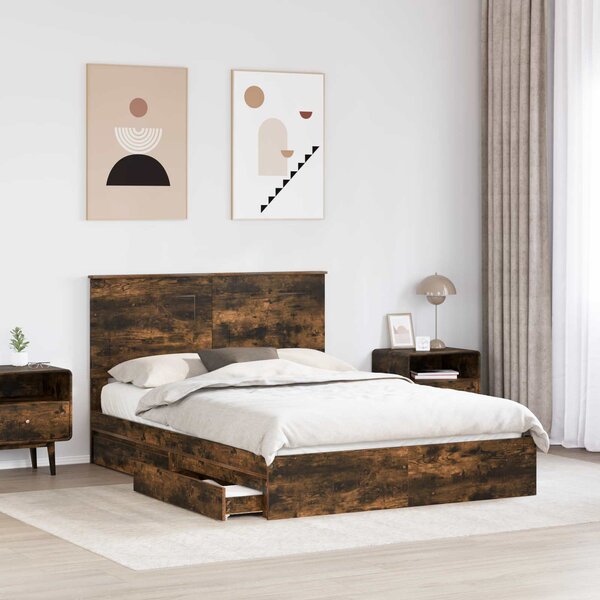 Krevet s od storage s uzglavljem Dimljeni hrast 160 x 200 cm - Smeđa / 160 x 200 cm