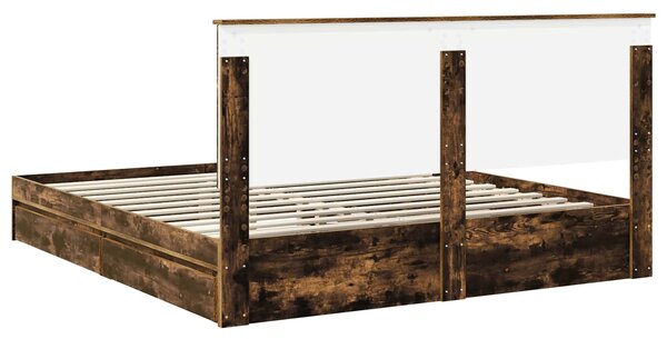 Krevet s od storage s uzglavljem Dimljeni hrast 180 x 200 cm - Smeđa / 180 x 200 cm