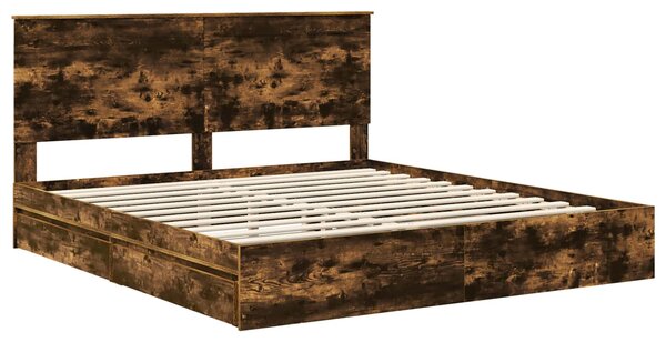 Krevet s od storage s uzglavljem Dimljeni hrast 180 x 200 cm - Smeđa / 180 x 200 cm