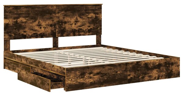 Krevet s od storage s uzglavljem Dimljeni hrast 180 x 200 cm - Smeđa / 180 x 200 cm