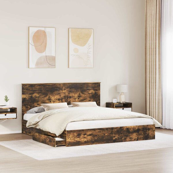 Krevet s od storage s uzglavljem Dimljeni hrast 180 x 200 cm - Smeđa / 180 x 200 cm