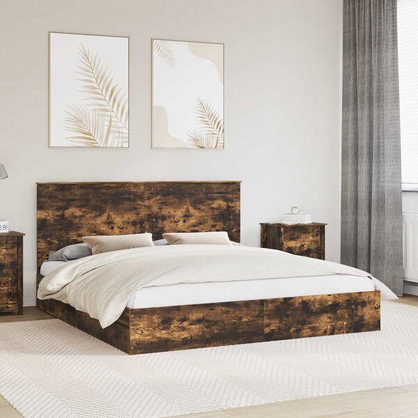 Krevet s od storage s uzglavljem Dimljeni hrast 180 x 200 cm - Smeđa / 180 x 200 cm